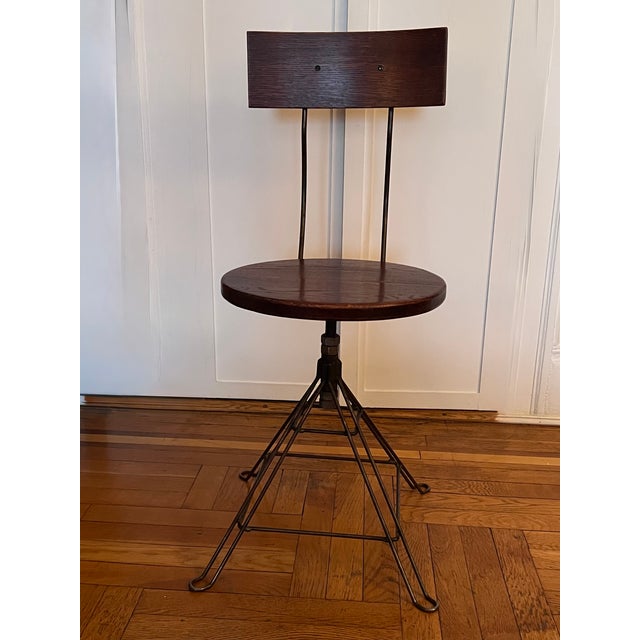 1960s Mid Century Industrial Wood and Metal Swivel Chairs For Sale In New York - Image 6 of 11