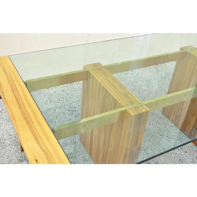 Vladimir Kagan Late 20th Century Kagan Lacquered Rosewood and Brass Cantilever Glass Top Extension Dining Table For Sale - Image 4 of 18