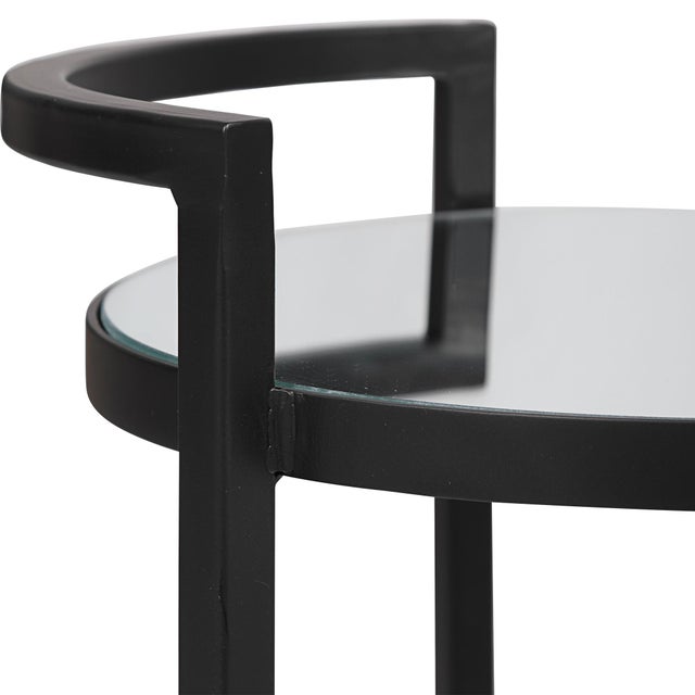 Black Iron & Mirror Round Accent Table For Sale - Image 8 of 8