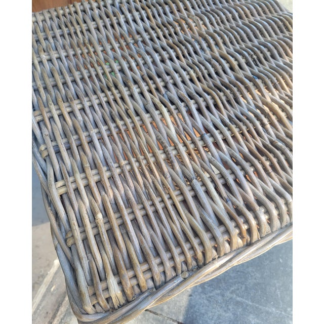 Traditional Rare Solid Weaved Wicker Coastal Regency Square Pedestal Side Table For Sale - Image 3 of 7