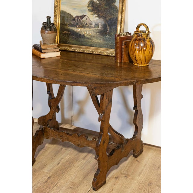 17th Century Italian Baroque Period Walnut Demilune Table with Carved Lyre Base For Sale - Image 14 of 14