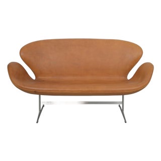 Swan Sofa in Cognac Anilin Leather by Arne Jacobsen, 2000s For Sale