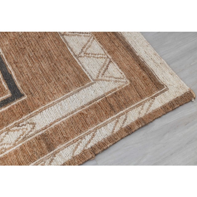 Boho Chic 9x12Ft.Brown Cream Grey Jute Taureg Inspired Soumek Jute Hand Woven Rug For Sale - Image 3 of 12