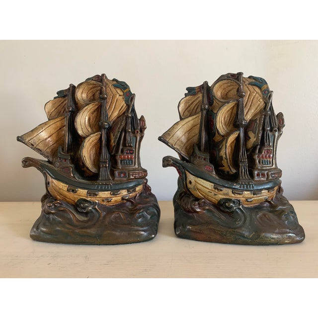 Antique Spanish Tall Ship “Invincible Armada” Armor Bronze Bookends - a ...