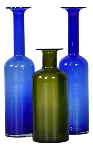 Trio of Otto Brauer for Holmegaard Green and Blue Danish Glass Gulvvases
