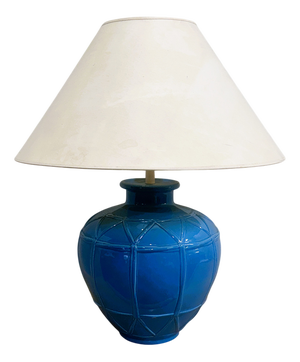 French Ceramic Lamp with Blue Glazed Base from Louis Drimmer, France, 1980s