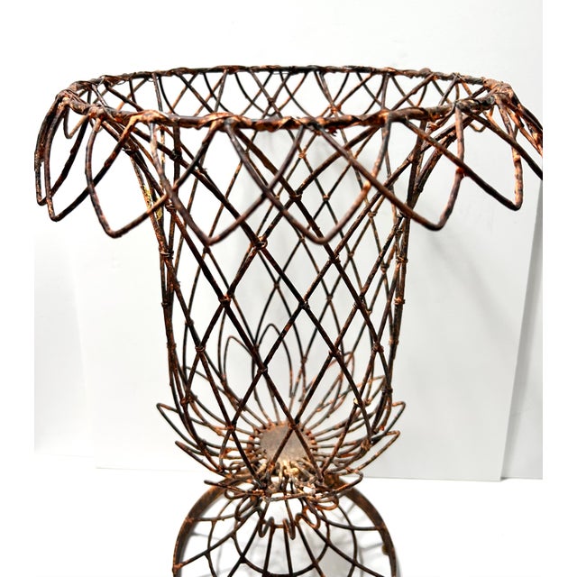 Victorian 1970s Metal Wire Pedestal Planter Basket With Flower Petal Detail For Sale - Image 3 of 7