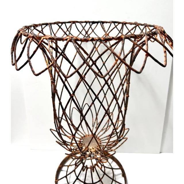 Victorian Vintage French Wire Pedestal Planter – Garden Urn Plant Stand – Victorian Style Metal Planter For Sale - Image 3 of 7