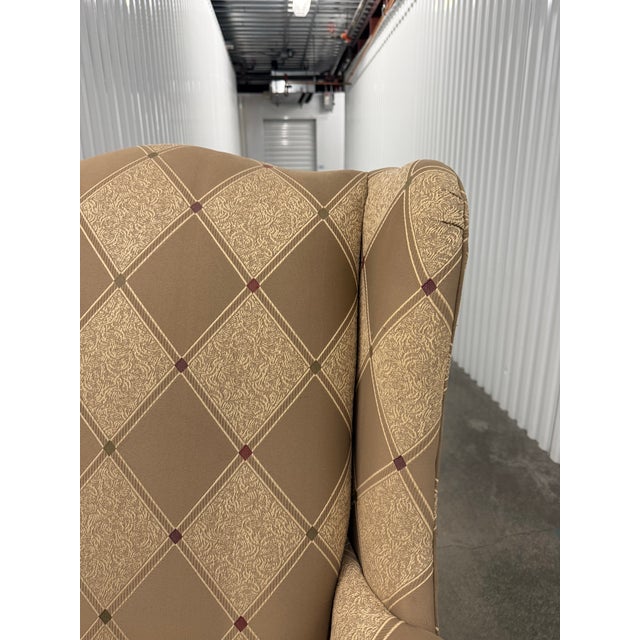 Tan Ethan Allen Wingback Chair - Traditional Fringe Trim, Cozy Reading Chair, Priced to Sell For Sale - Image 8 of 12