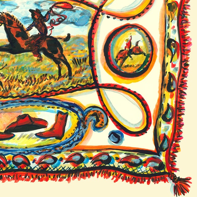Lasso Cowboy Original Watercolor Figurative Contemporary by Pauline De Roussy De Sales For Sale - Image 4 of 6