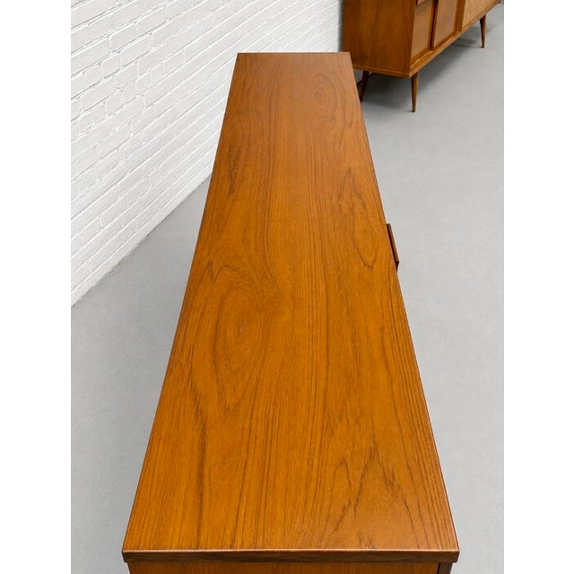 Extra Long Mid Century Modern Teak + Rosewood Credenza / Sideboard by Bath Cabinet Makers, Made in England, C. 1960's For Sale - Image 12 of 18