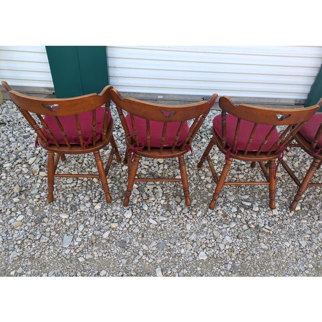 Swiss-American Tell City Pub Chairs in Solid Hard Rock Maple Dining Chairs. Set of Six With Red /Maroon Cushions. For Sale In Dallas - Image 6 of 9