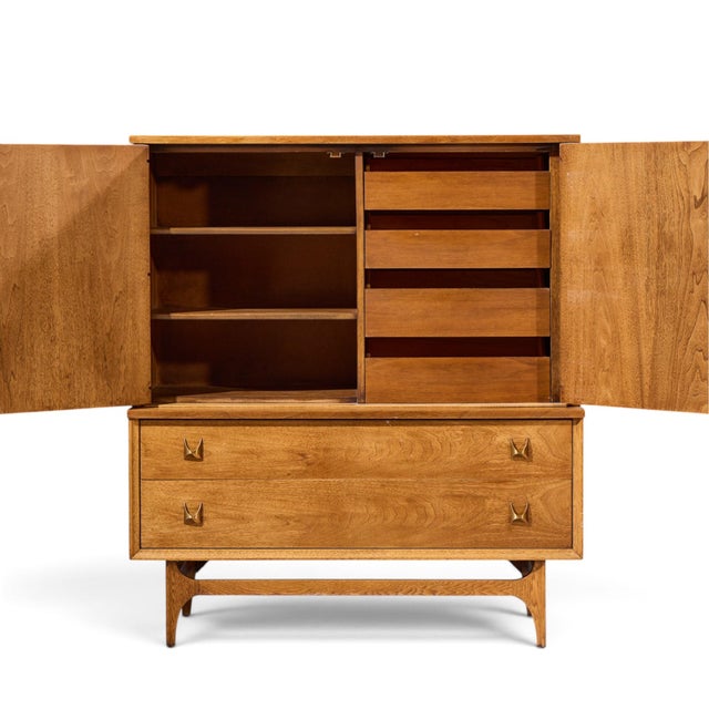 Broyhill Brasilia Mid Century Walnut and Brass Gentlemans Chest Highboy Dresser For Sale - Image 9 of 10