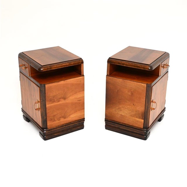 Art Deco Swedish Walnut Bedside Cabinets, 1930, Set of 2 For Sale - Image 6 of 11