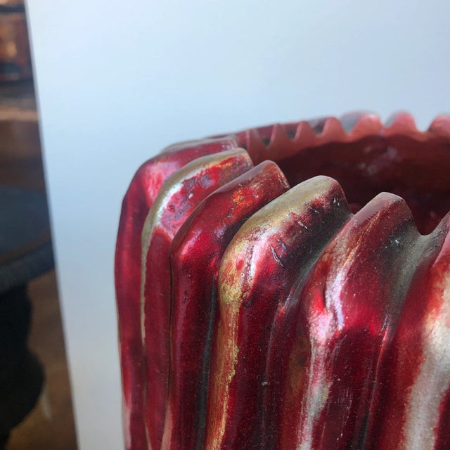 1990s Italian Tall Vase Featuring a Contemporary Design and a Crimson Red Finish. - a Pair For Sale - Image 10 of 13