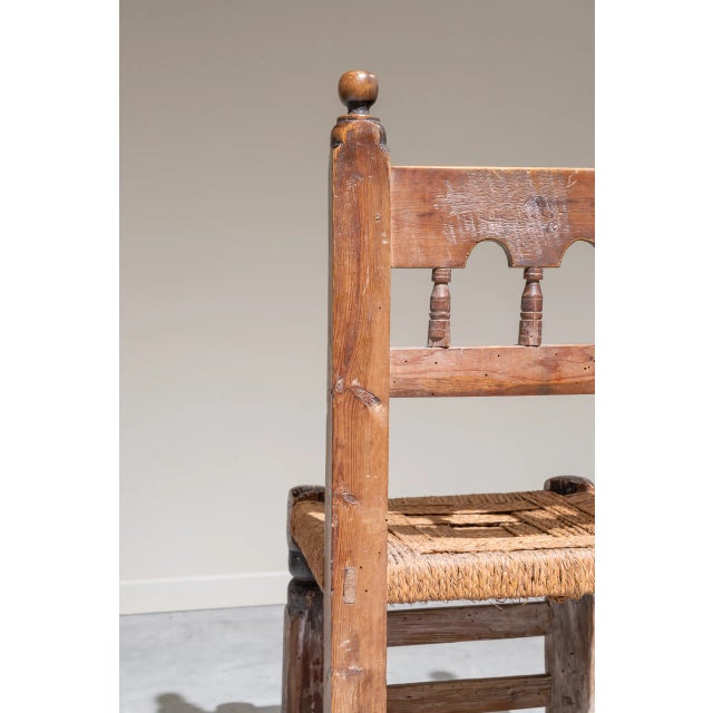 Wood First Half of the 20th Century Spanish Rustic Hand-Carved Chair with Cattail Seat, Spain, 1890s For Sale - Image 7 of 11