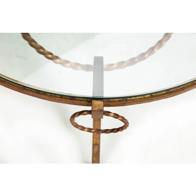 Metal French Modernist Gilded Wrought-Iron & Glass Coffee Accent Table Ca. 1950s For Sale - Image 7 of 12