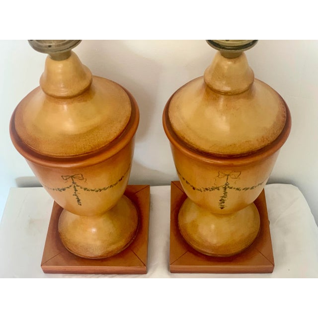 Vintage Italian Hand Decorated Wooden Table Lamps - A Pair For Sale - Image 4 of 7