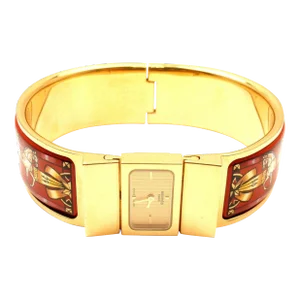 Hermes Loquet Red Horse Equestrian Motif Bangle Bracelet Watch