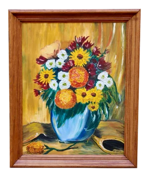 Vintage 1960s Floral Still Life Original Oil Painting