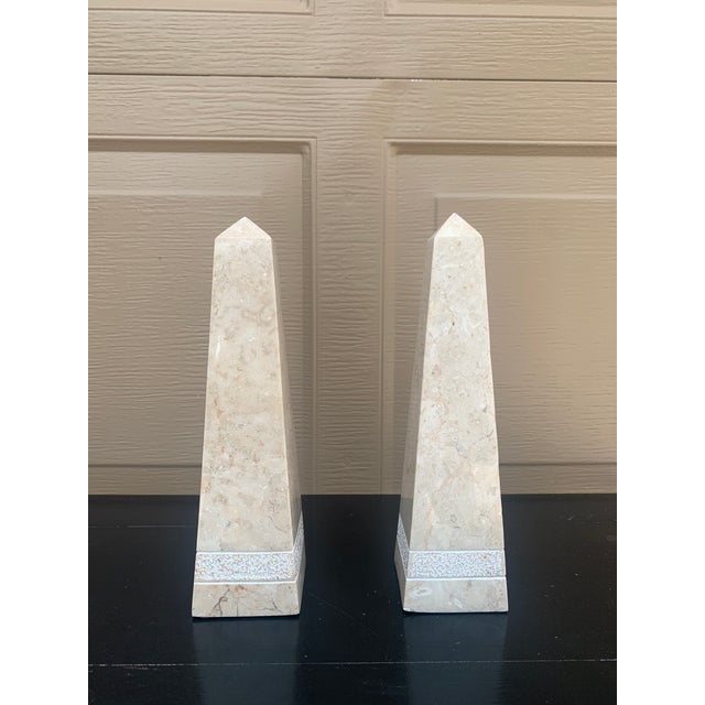 Late 20th Century Neoclassical Solid Marble Cream and Gray Obelisks- a Pair For Sale - Image 10 of 10