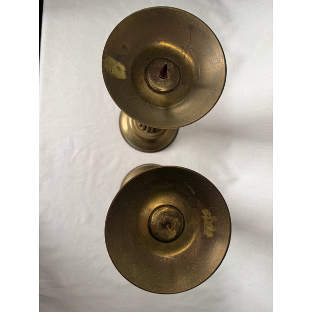 Hollywood Regency Column Brass Pillar Candle Holders, a Pair For Sale - Image 10 of 12