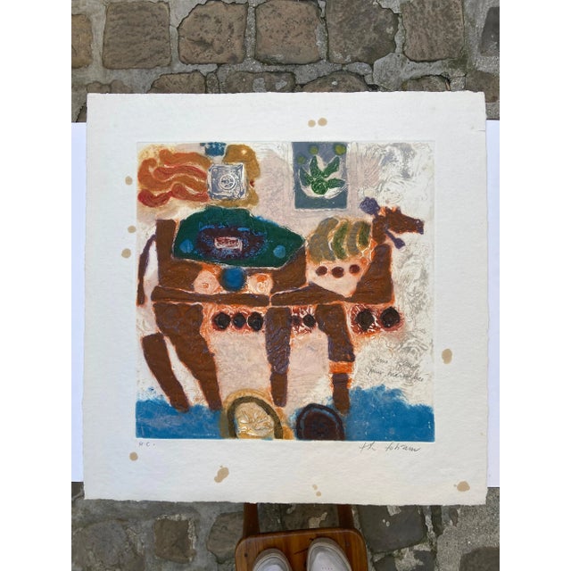 Theo Tobiasse - a flower for Mordecai 1980 65x67cm Carborundum etching in color on paper Signed, dedicated and annotated...