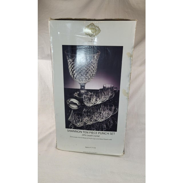 Late 20th Century Shannon Crystal by Godinger Punch Set 24% Lead Crystal Bowl Cups Ladle - 10 Pieces For Sale - Image 10 of 12