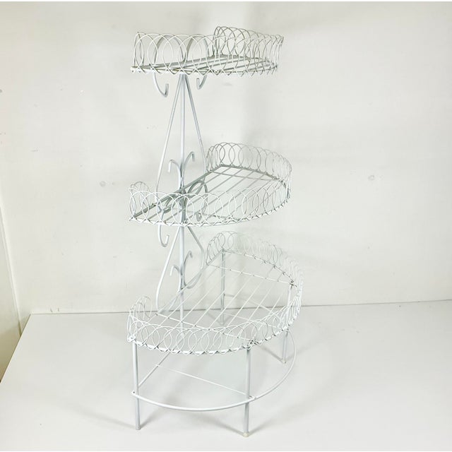 White 1970s Vintage Boho Chic Hollywood Regency Wire Loop Design 3-Tier Plant Stand, After Salterini For Sale - Image 8 of 13