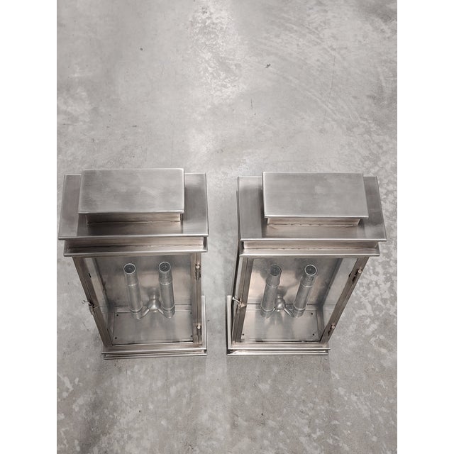 Chapman & Myers Chapman & Myers Polished Nickel Linear Wall Lanterns- A Pair For Sale - Image 4 of 15