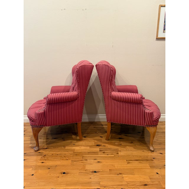 Mid 20th Century Vintage Queen Anne Wingback Chairs A Pair | Chairish