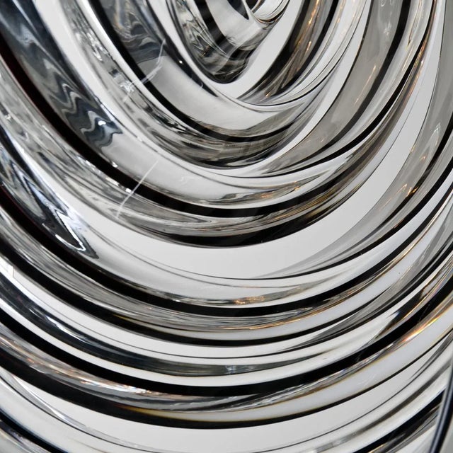 Brass and Curve Glass Flush Mount with Black Stripe from Venini, 1960s For Sale - Image 9 of 16