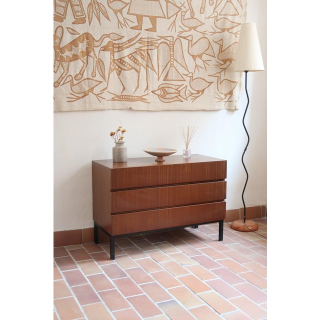 Teak Chest of 3 Drawers on Black Metal Base, 1960s For Sale - Image 11 of 12