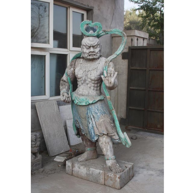 Antique Large Carved Vajra Chinese Statue For Sale - Image 4 of 4