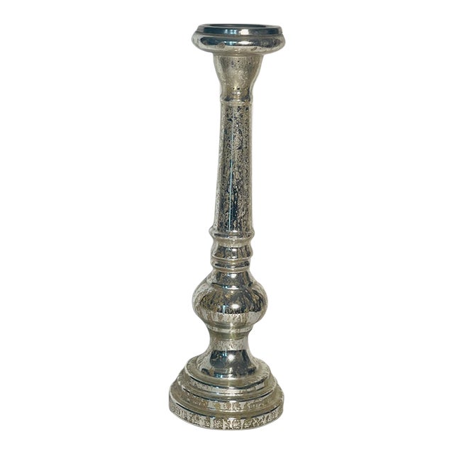 18” Tall Vintage Mercury Glass Candlestick For Sale