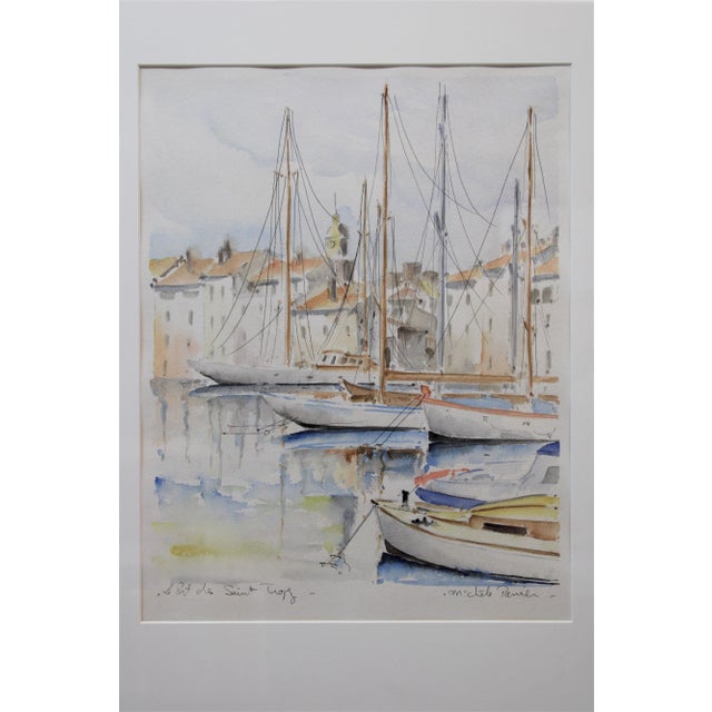 C. 20th Century Lovely watercolor painting by Michèle Panier titled "Port de Saint Tropez"