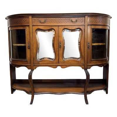 Bow Front Walnut Display Cabinet with Beveled Glass Doors For Sale
