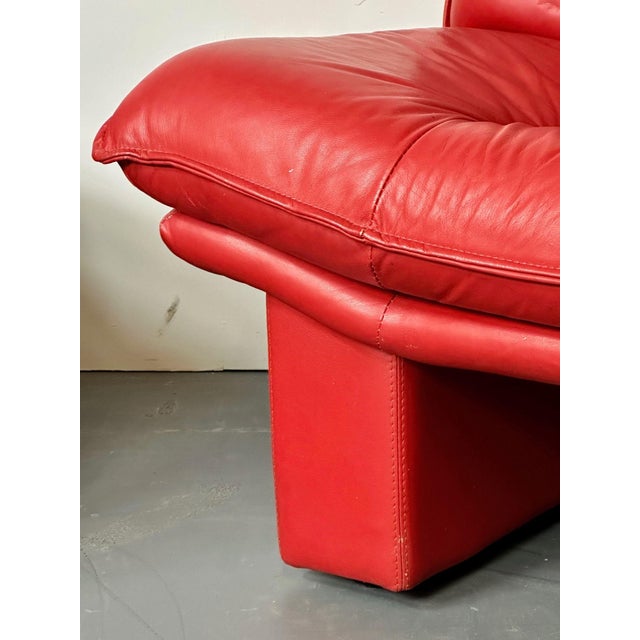 Italian Modern Leather Pair of Arm, Lounge Chairs, Bitonto, Red Leather