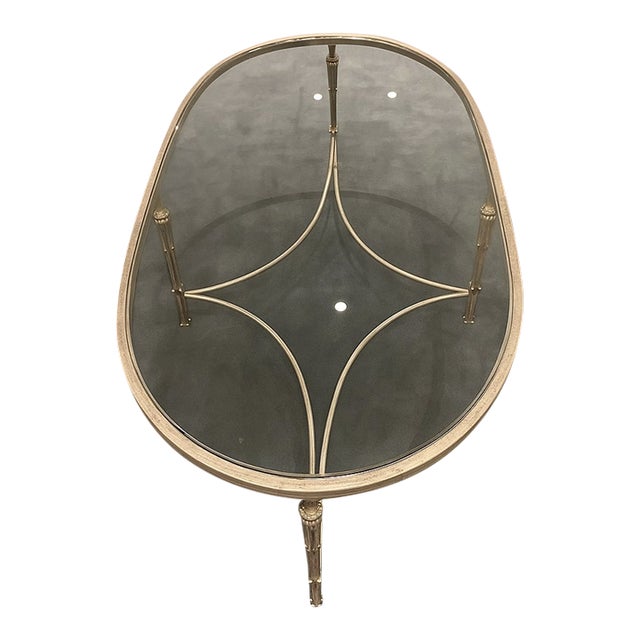 Oval Glass and Metal Coffee Table With Silver Finish For Sale