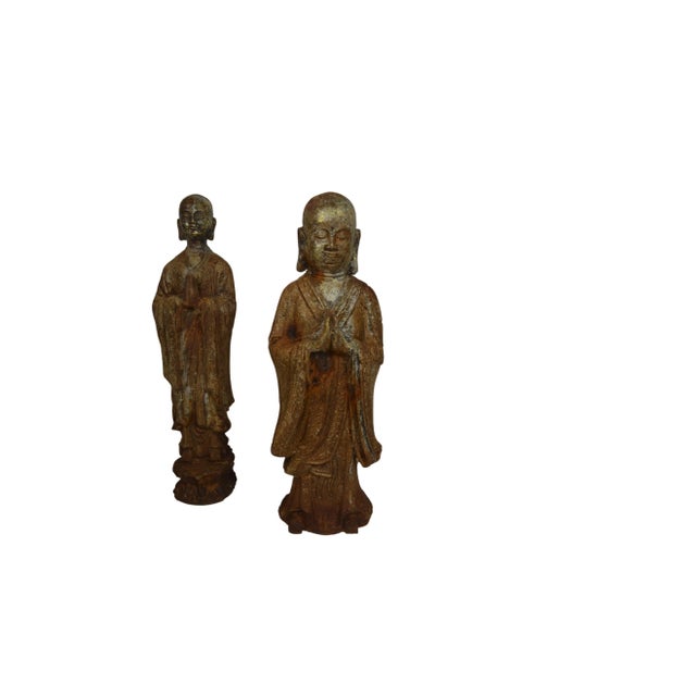 Metal Pair of Asian Cast Iron Buddha Figures For Sale - Image 7 of 7