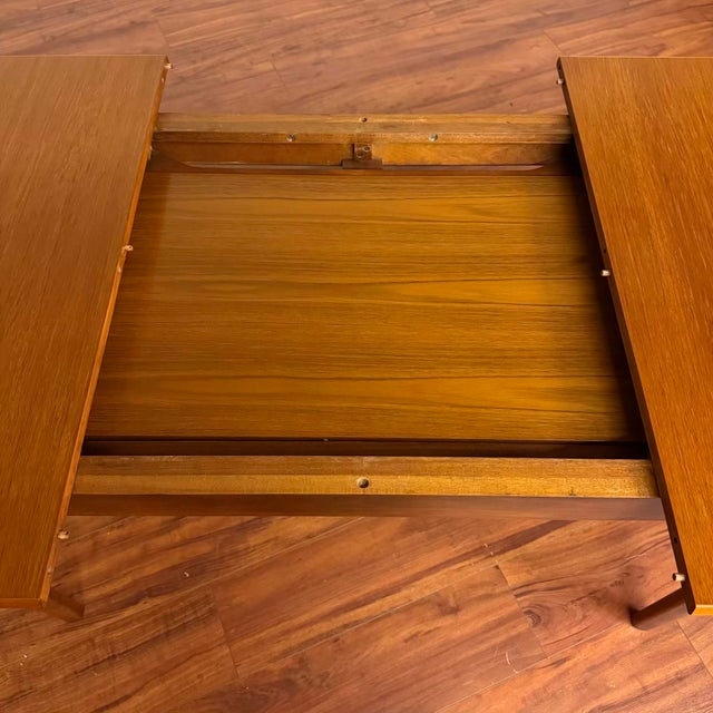 Brown Mid-Century Beveled Edge 1 Leaf Dining Table For Sale - Image 8 of 8