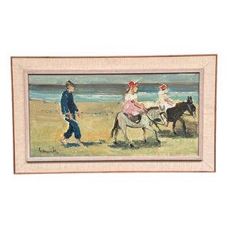Tage Gavik, Children on Donkeys at the Beach, 1960s, Oil Painting on Canvas, Framed For Sale