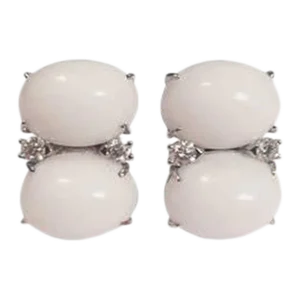 Christina Addison Grande Gum Drop Earrings With Cabochon White Jade and Diamonds