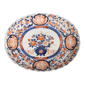 Antique 19th Century Japanese Meiji Period Imari Scalloped Oval Floral Charger Platter