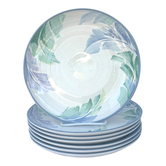 Pastel Palm Leaves Stoneware Dinner Plates- Set of 6 For Sale