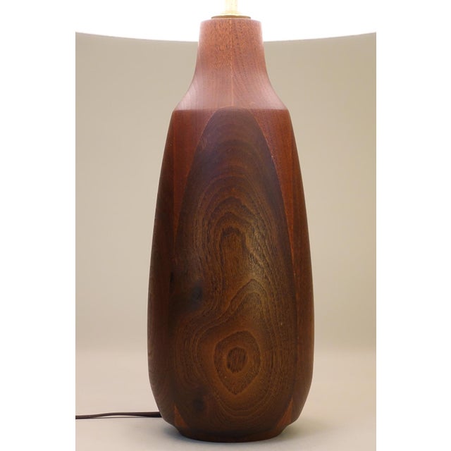 Mid-Century Modern 1960s Danish Mid Century Modern Turned Staved Walnut Bottle Table Lamp 1960's Unused Nos New-Old-Stock Gunnar Bostlund For Sale - Image 3 of 7