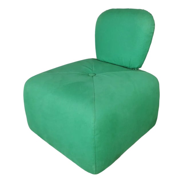Pouf Armchair in Green Fabric, 1980s For Sale