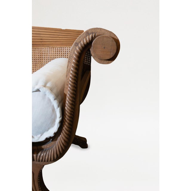 English A British Colonial Caned and Teak Bench Settee For Sale - Image 3 of 5