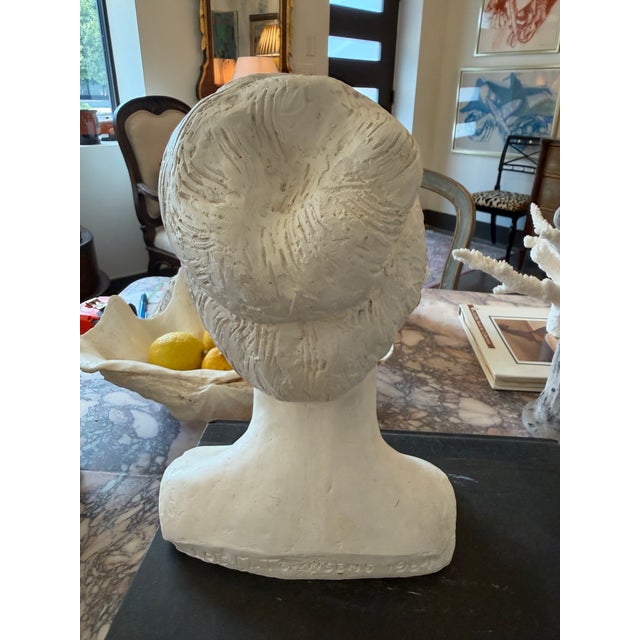 Figurative Female Plaster Bust, Signed For Sale - Image 3 of 5