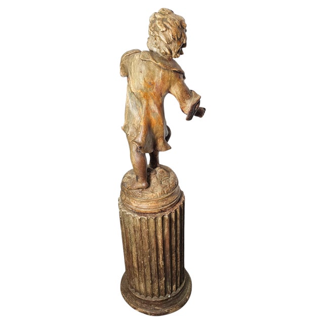 Auguste Moreau "Pebble Thrower" Figurative Statue on Fluted Pedestal For Sale In San Francisco - Image 6 of 15